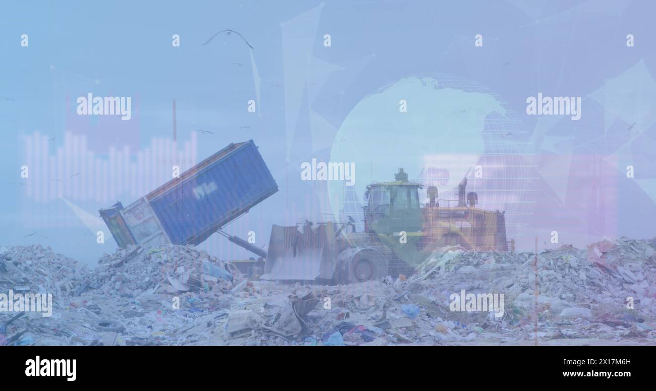 Image of data processing over rubbish dump Stock Photo