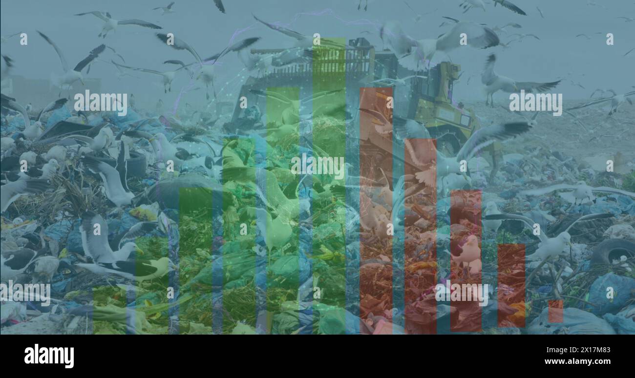 Image of data processing over rubbish dump Stock Photo
