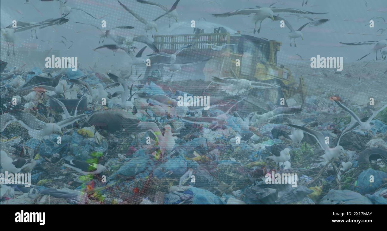 Image of data processing over rubbish dump Stock Photo