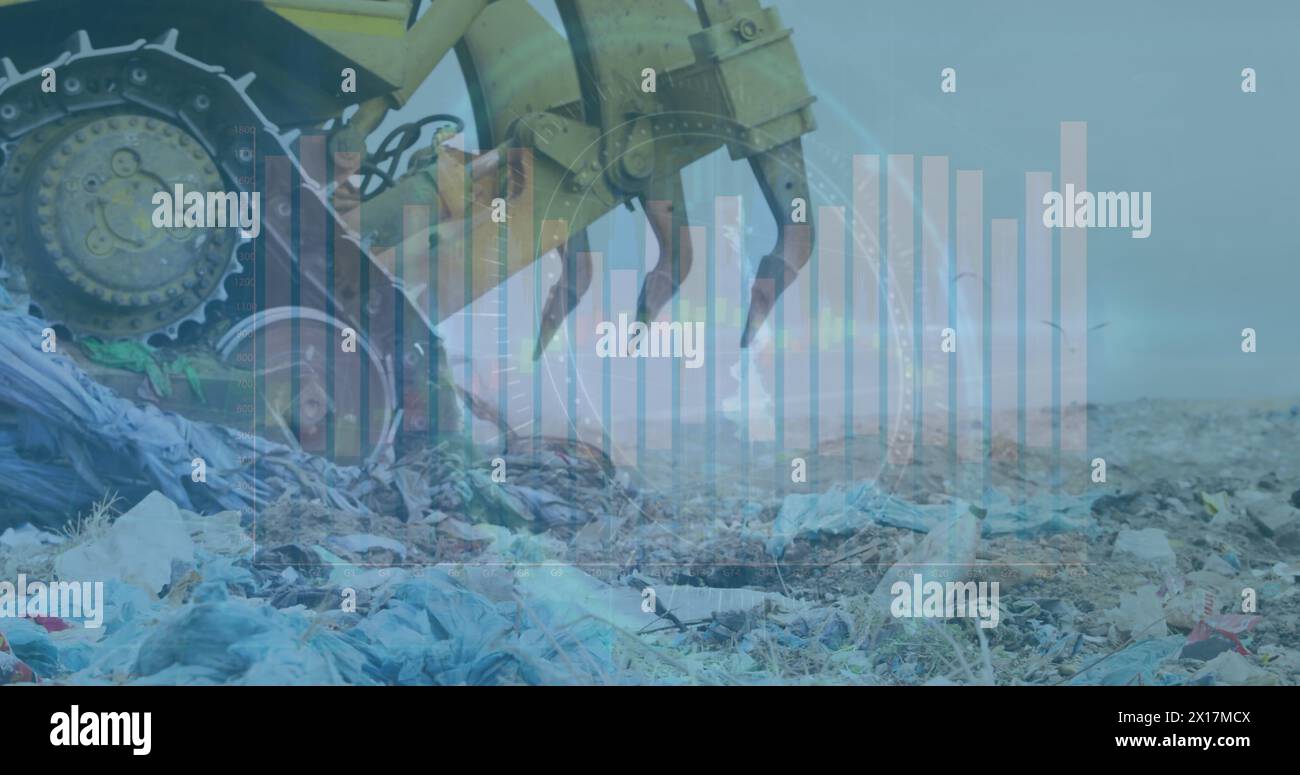 Image of data processing over rubbish dump Stock Photo