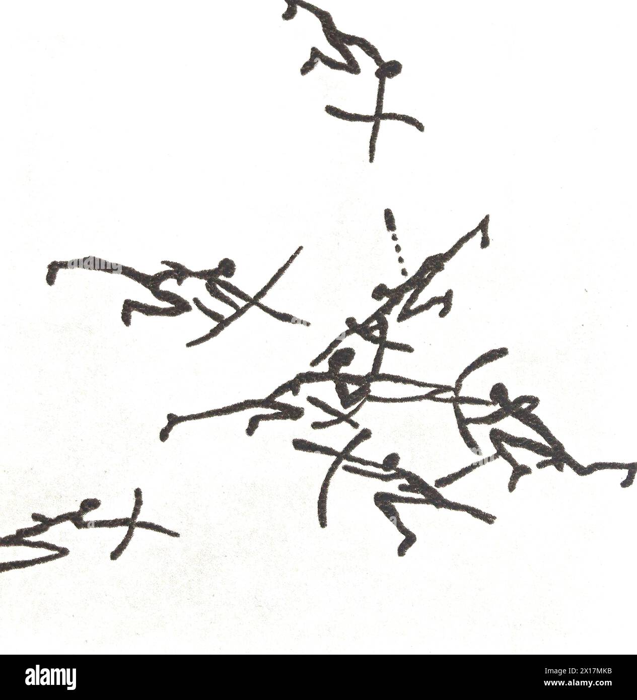 Image of fighting archers. Drawing on a rock in Spain. Stock Photo