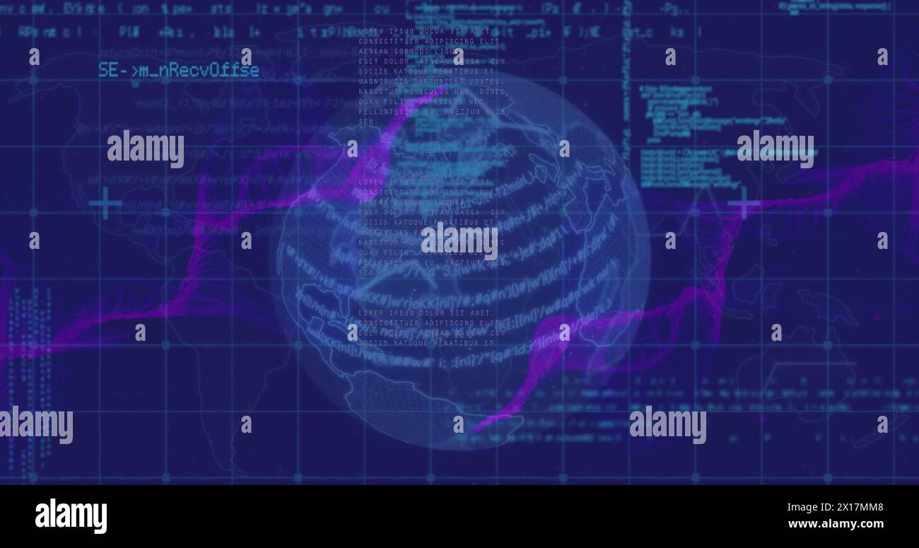 Image of globe spinning and data processing Stock Photo