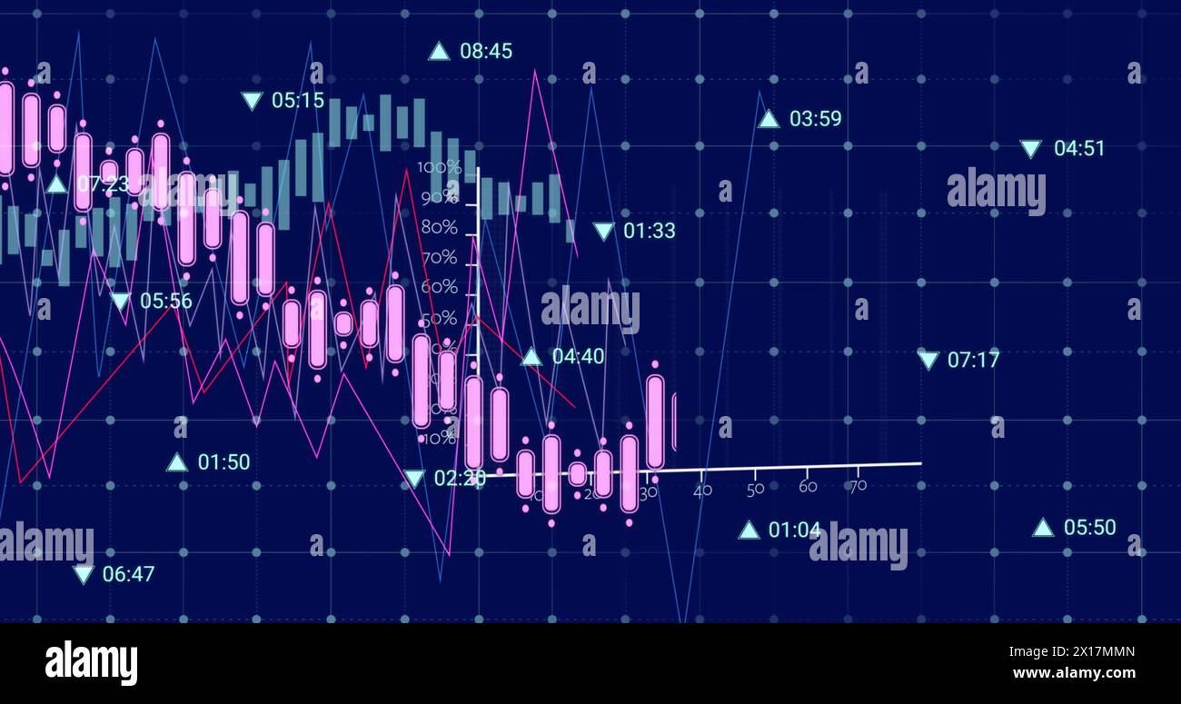 Image of financial data processing on black background Stock Photo