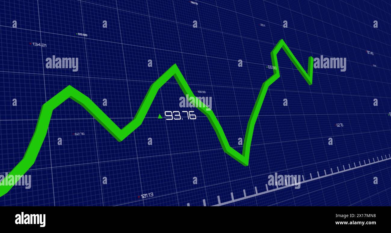 Image of financial data processing on blue background Stock Photo