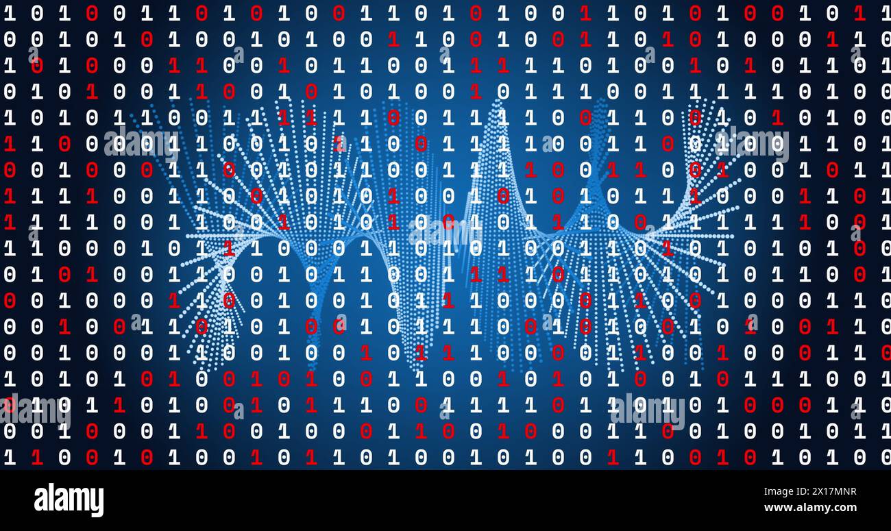 Image of data processing over shapes on blue background Stock Photo