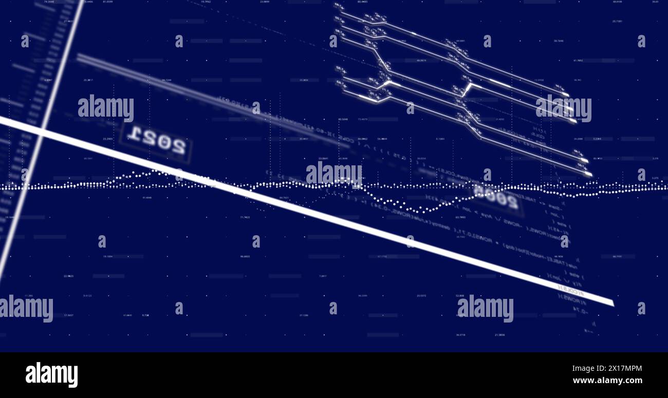 Image of financial data processing on black background Stock Photo