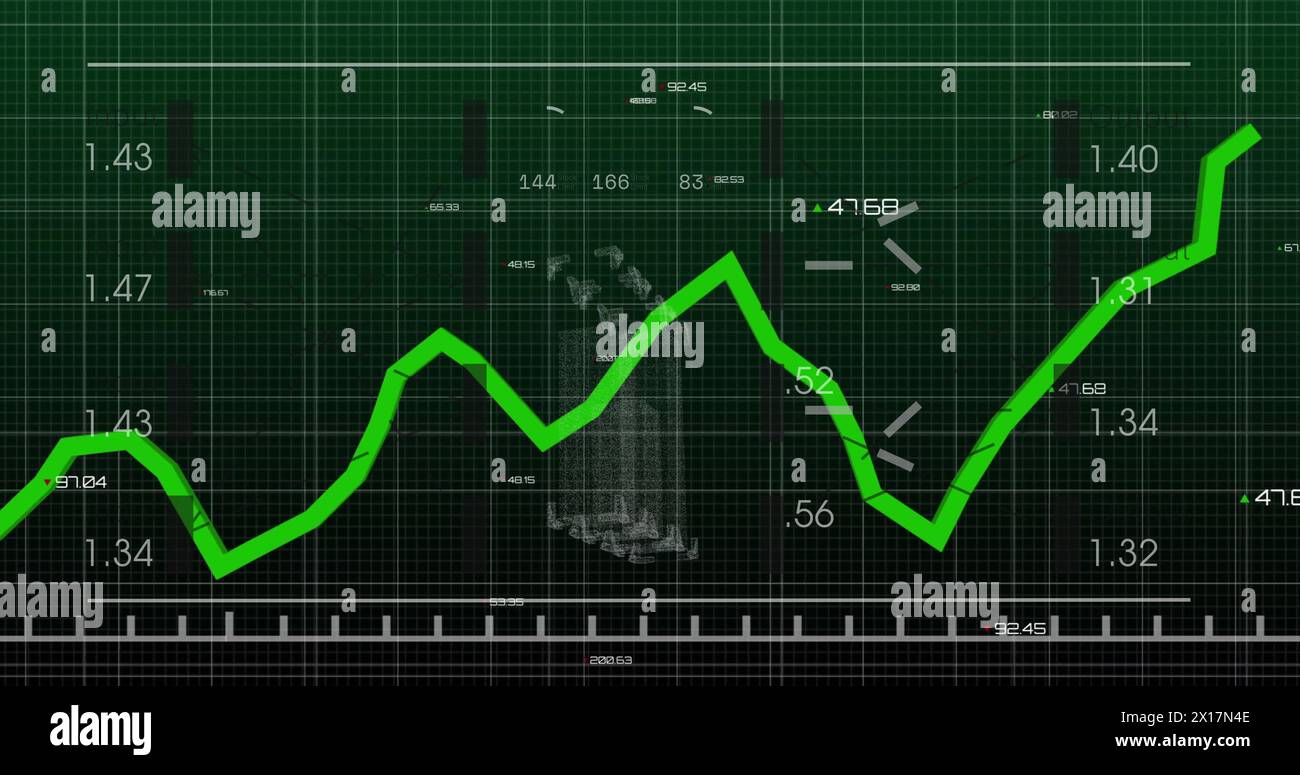 Image of data processing on green background Stock Photo