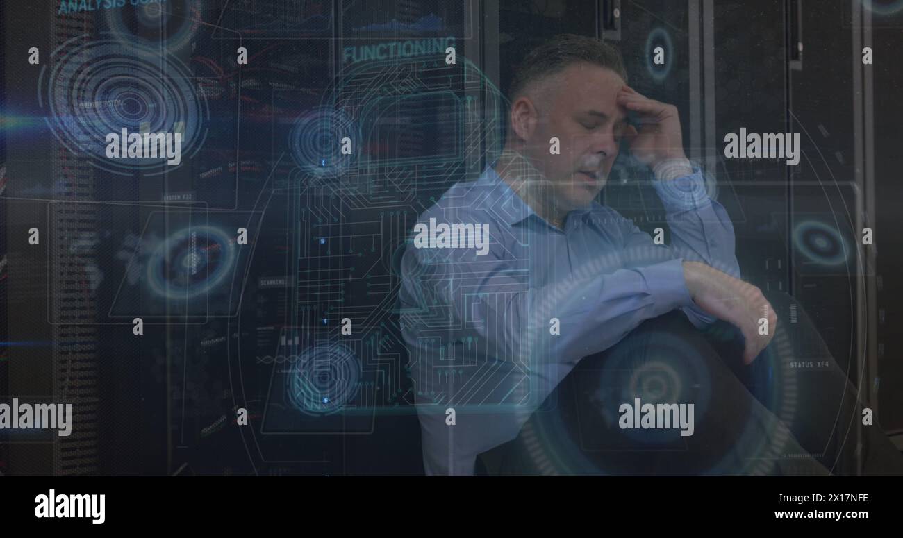 Image of data processing and digital interface over rugby players Stock ...