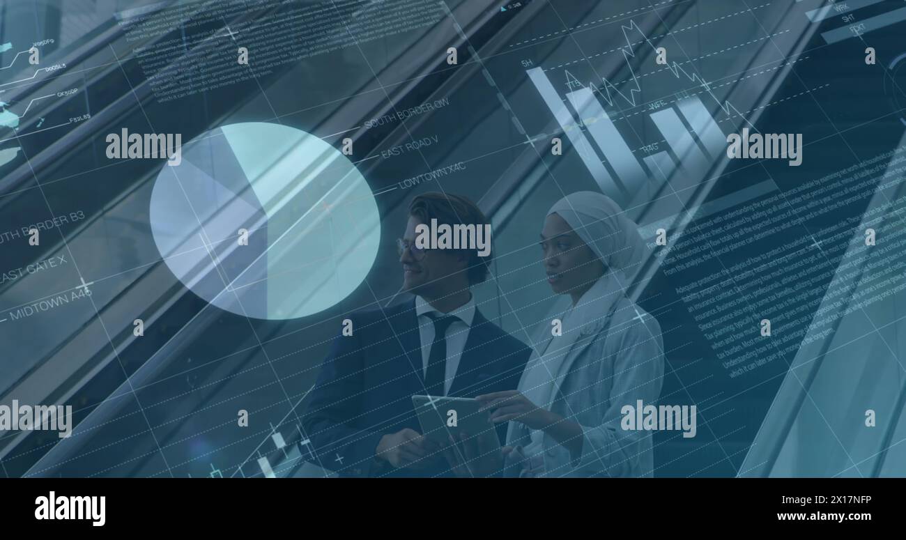 Image of financial data processing over financial data on digital screen Stock Photo