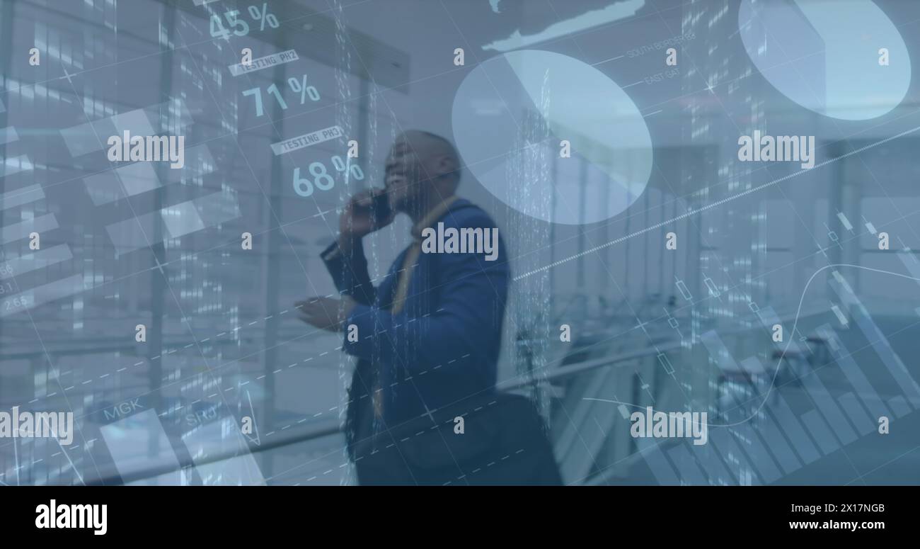 Image of financial data processing over two diverse business people ...