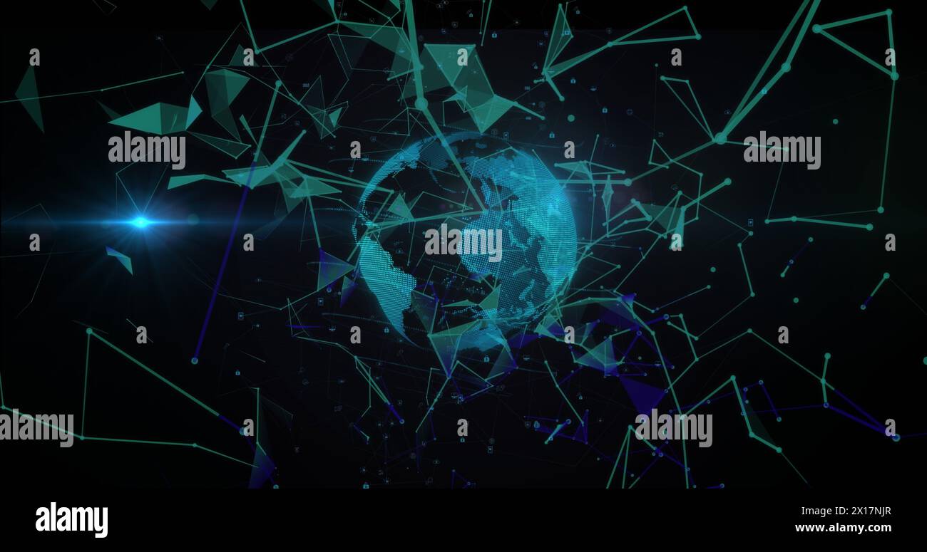 Image of network of connections over globe Stock Photo