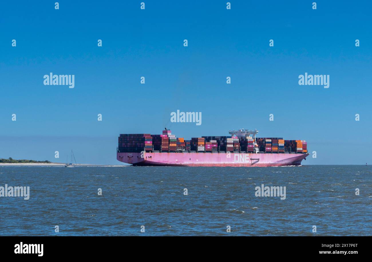 Cargo ship off the coast of Charleston, SC Stock Photo
