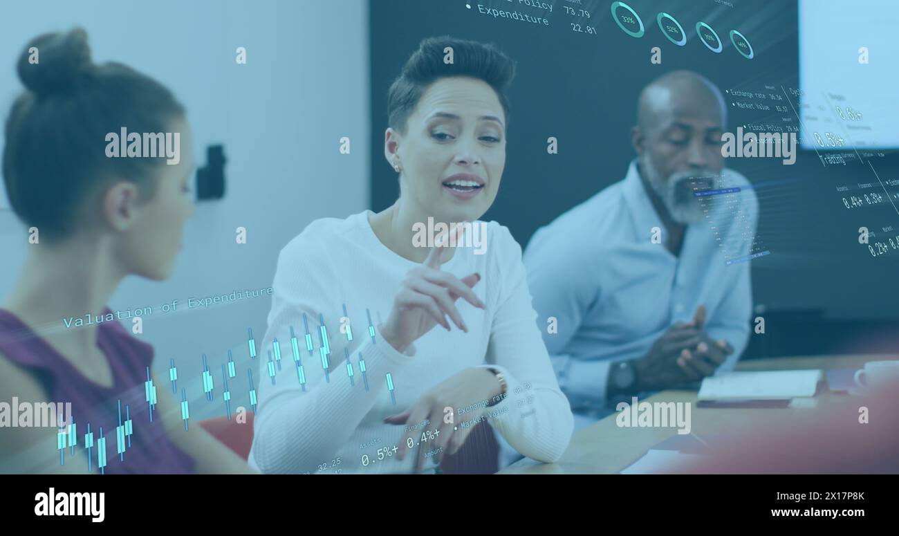 Person Explaining Data Image of financial data and graphs over diverse businesswoman ...