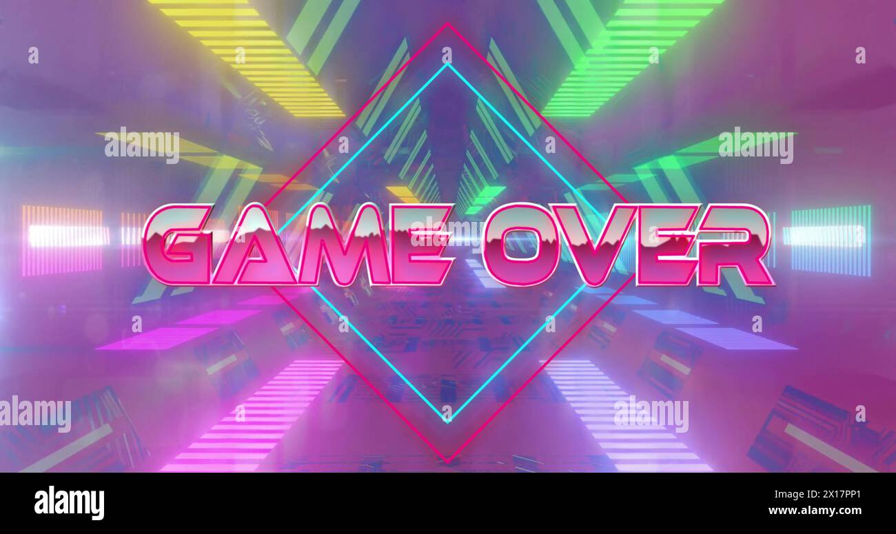 Image of game over text over neon pattern background Stock Photo