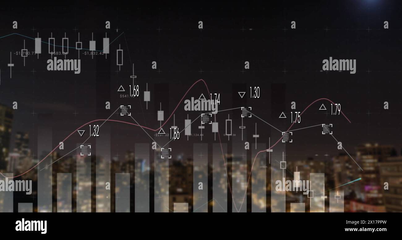Image of data processing over cityscape Stock Photo