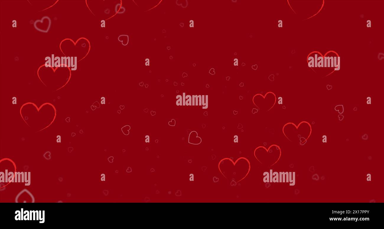 Image of hearts floating over red background Stock Photo