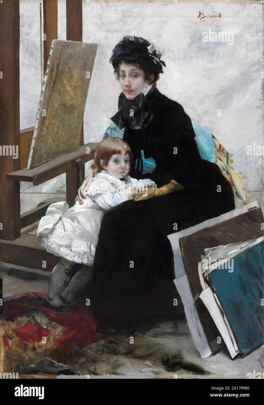Madeleine Lerolle and Her Daughter Yvonne.  Albert Besnard. c. 1879–80. Stock Photo