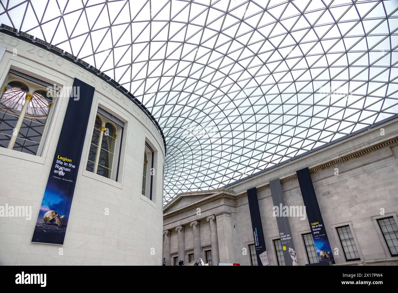 he iconic Great Court at the British Museum in London, featuring the famous tessellated glass roof. Stock Photo