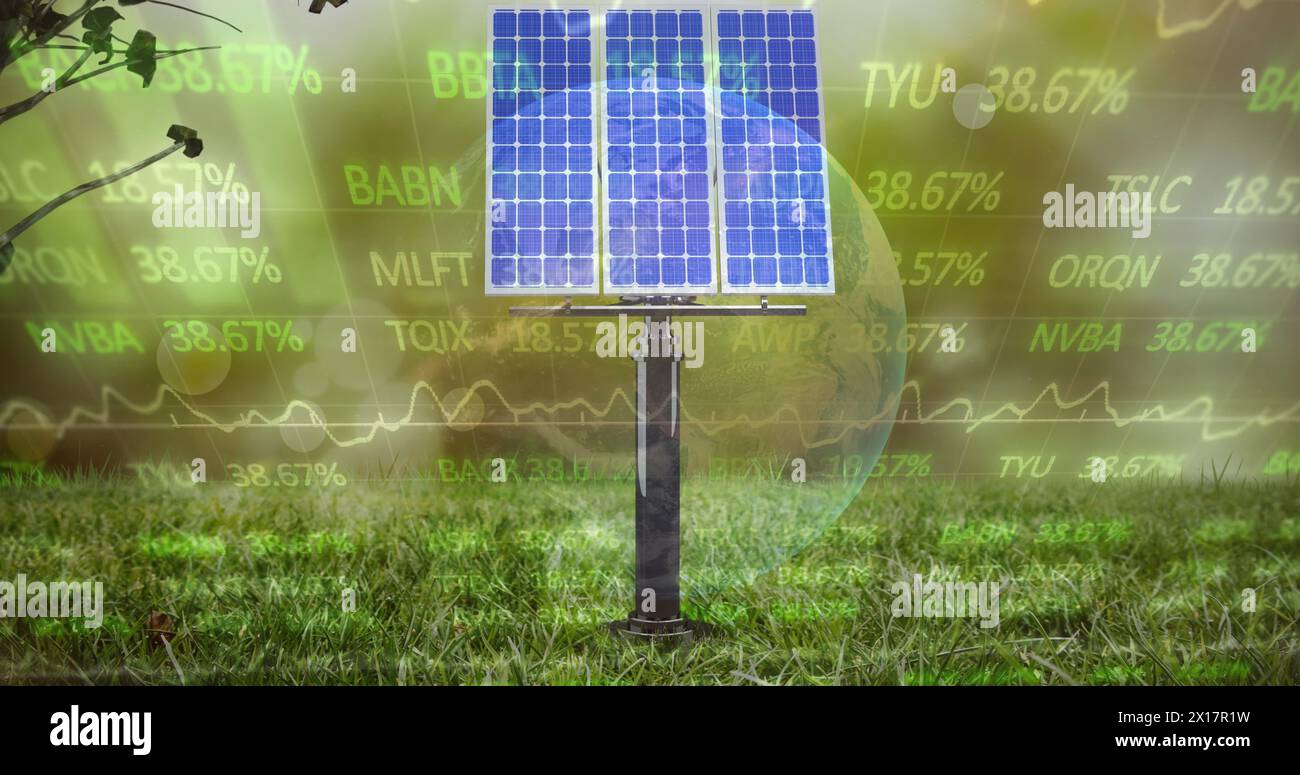 Image of globe and data processing over server room Stock Photo