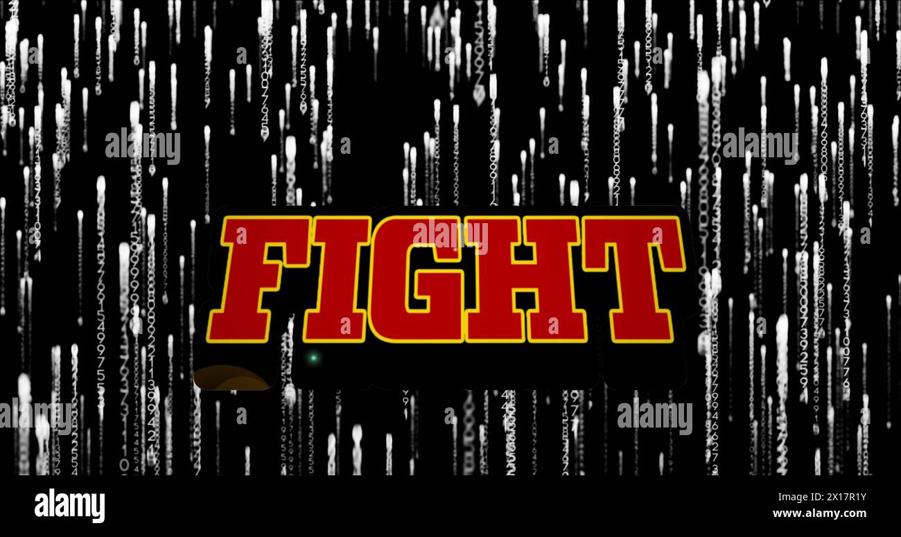 Image of fight text over data processing on dark background Stock Photo