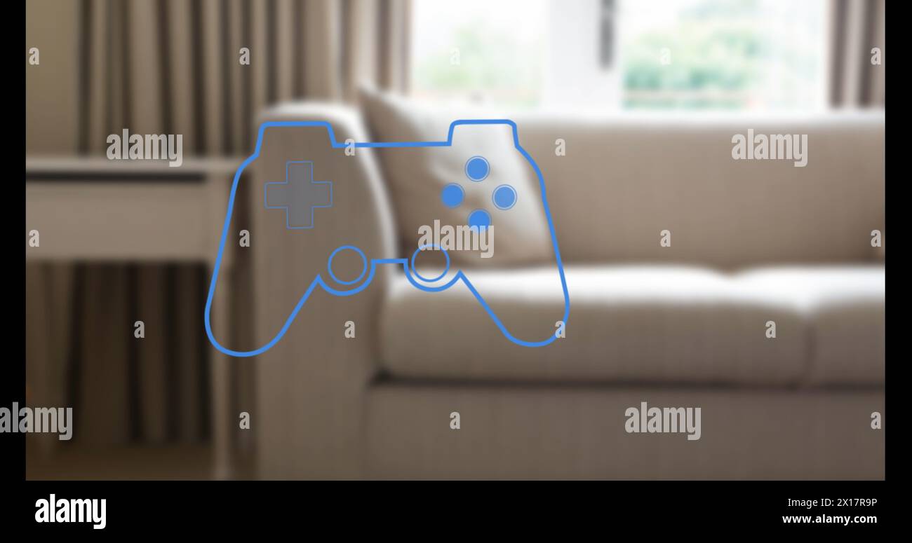 Image of gamepad icon over house interior Stock Photo