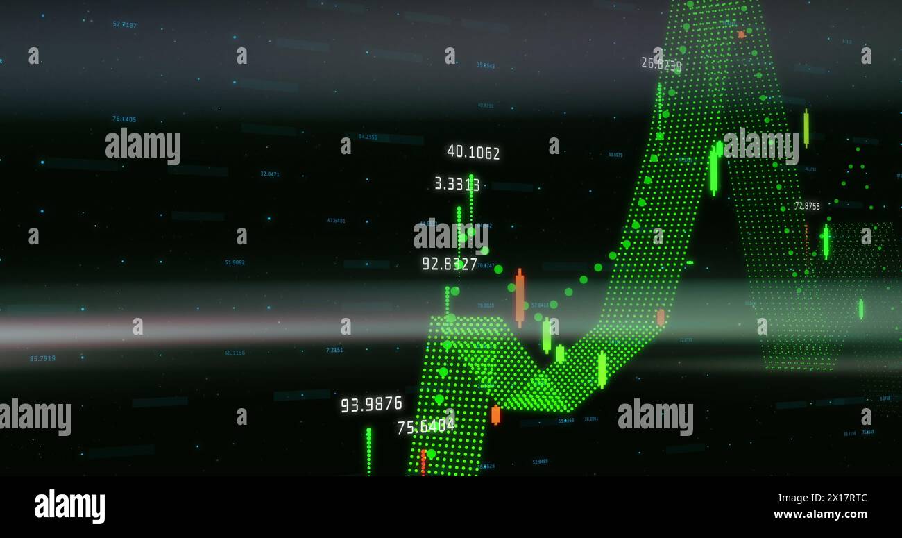 Image of financial data processing against black background Stock Photo