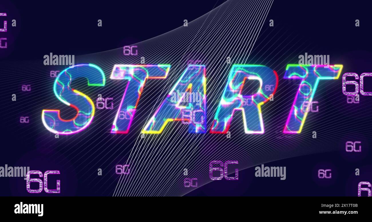 Image of start text over 6g text and data processing on dark background Stock Photo