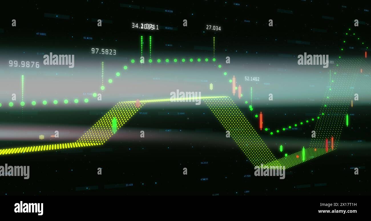 Image of financial data processing against black background Stock Photo