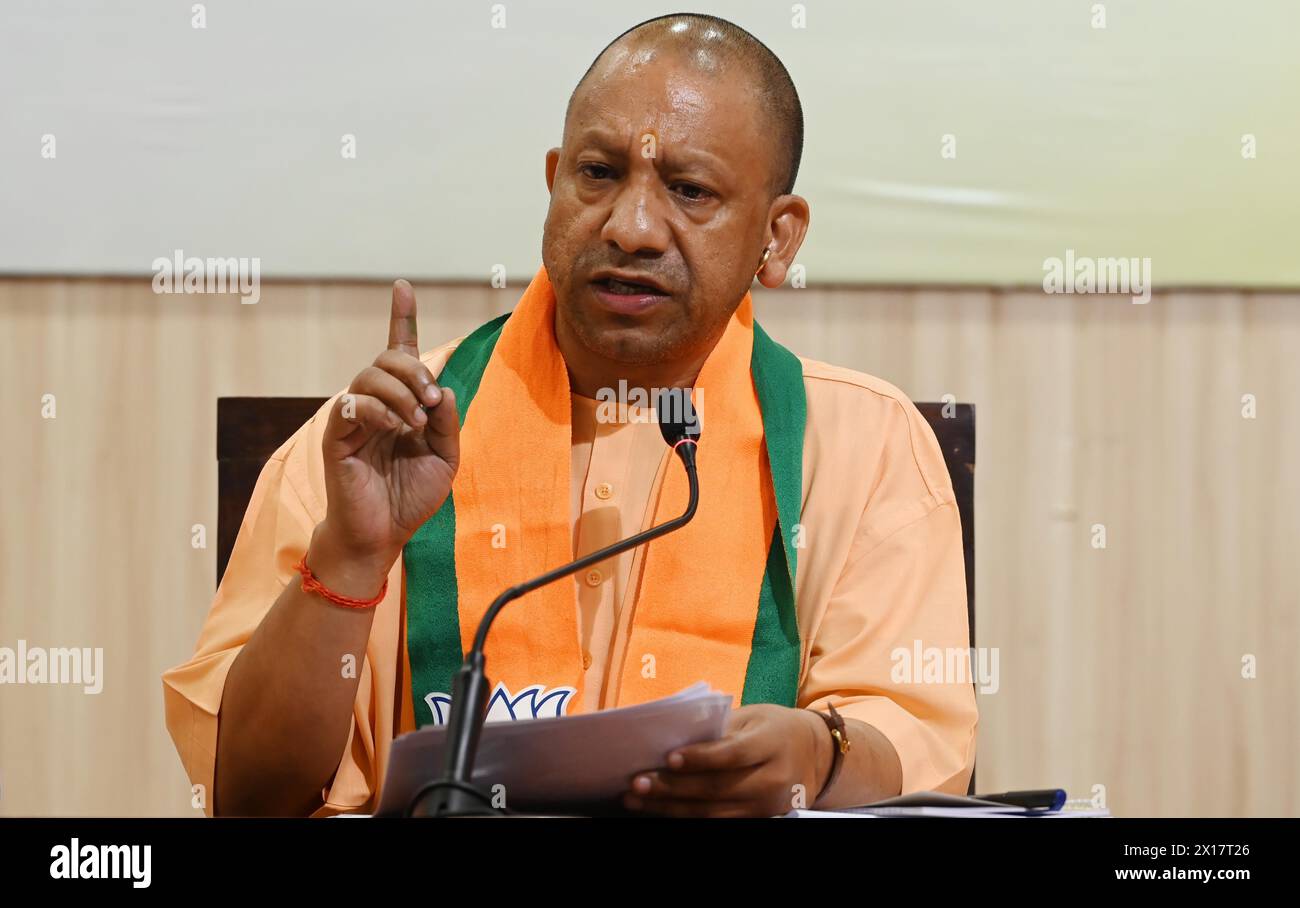 LUCKNOW, INDIA - APRIL 15: Uttar Pradesh Chief Minister Yogi Adityanath ...