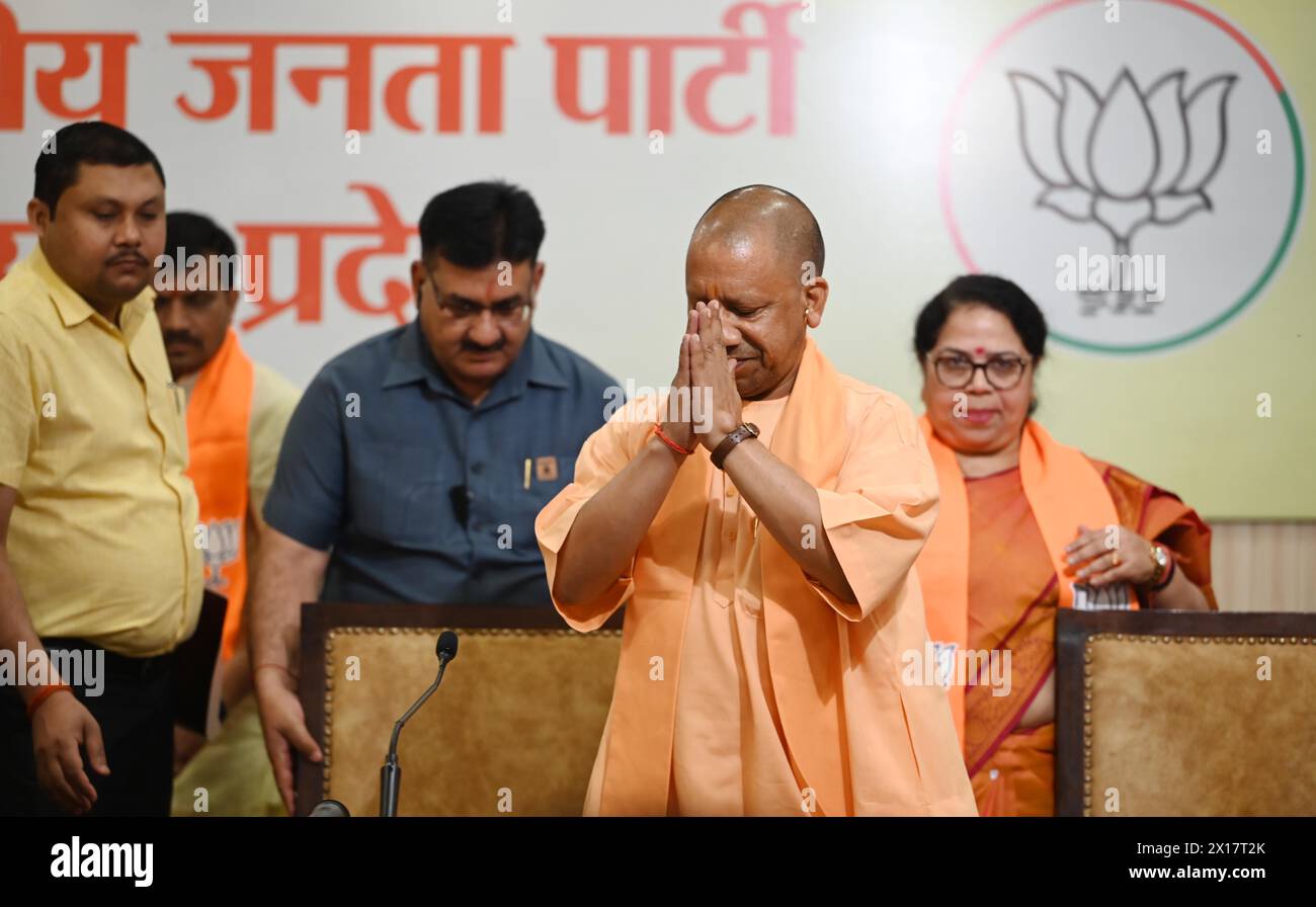 LUCKNOW, INDIA - APRIL 15: Uttar Pradesh Chief Minister Yogi Adityanath ...