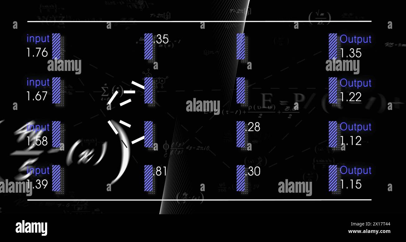 Image of numbers and data processing over light trails Stock Photo