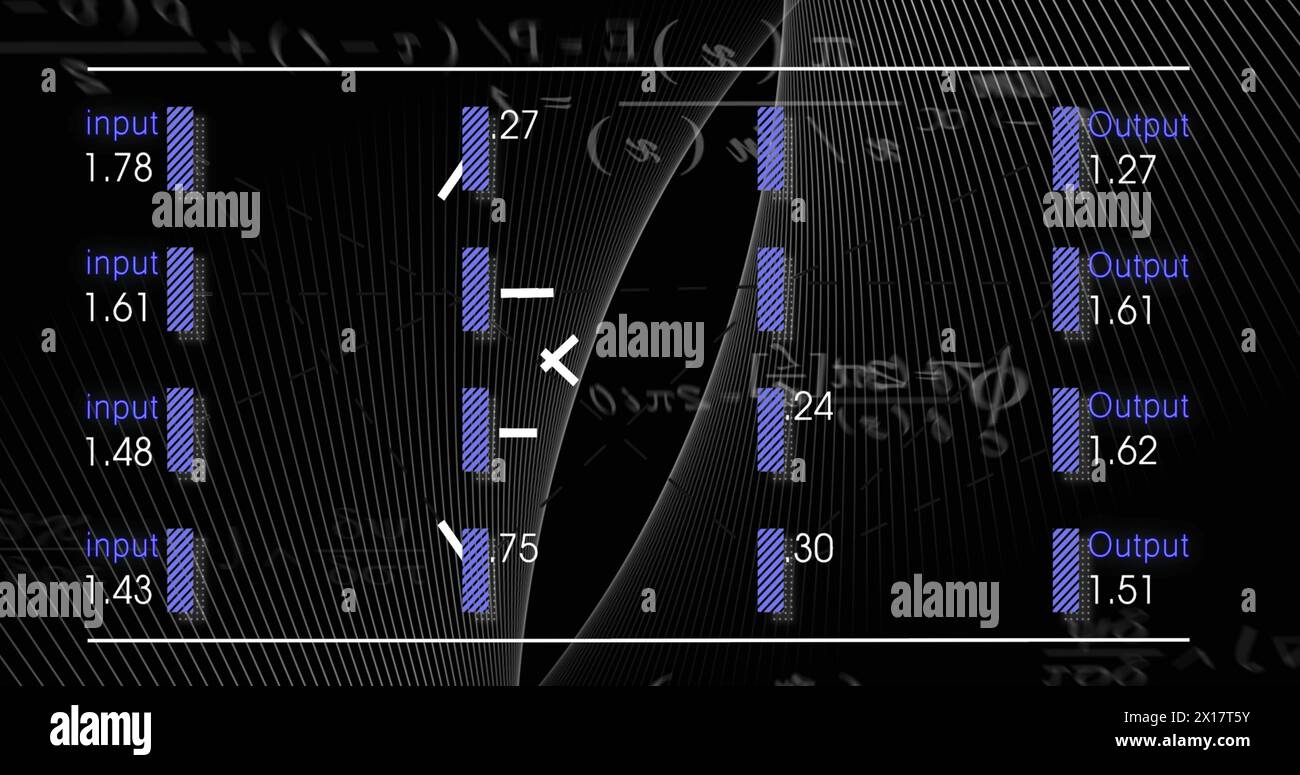 Image of numbers and data processing over light trails Stock Photo