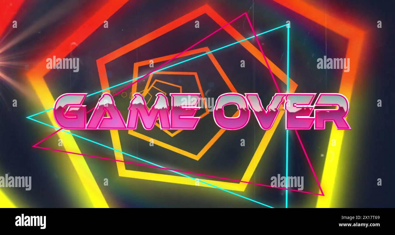 Image of game over text over neon pattern Stock Photo