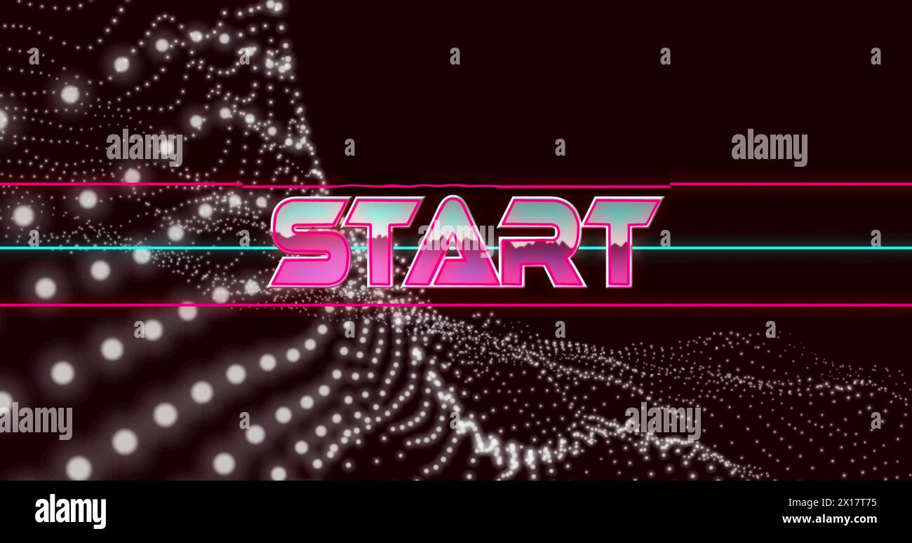 Image of start text over neon pattern background Stock Photo
