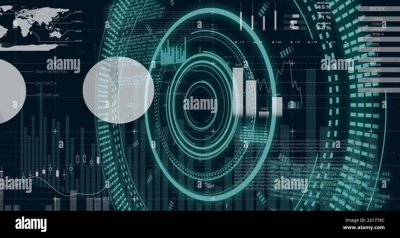 Image of data processing over world map Stock Photo - Alamy