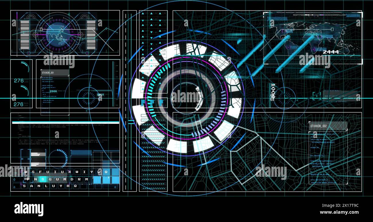 Image of financial data processing over scope scanning Stock Photo