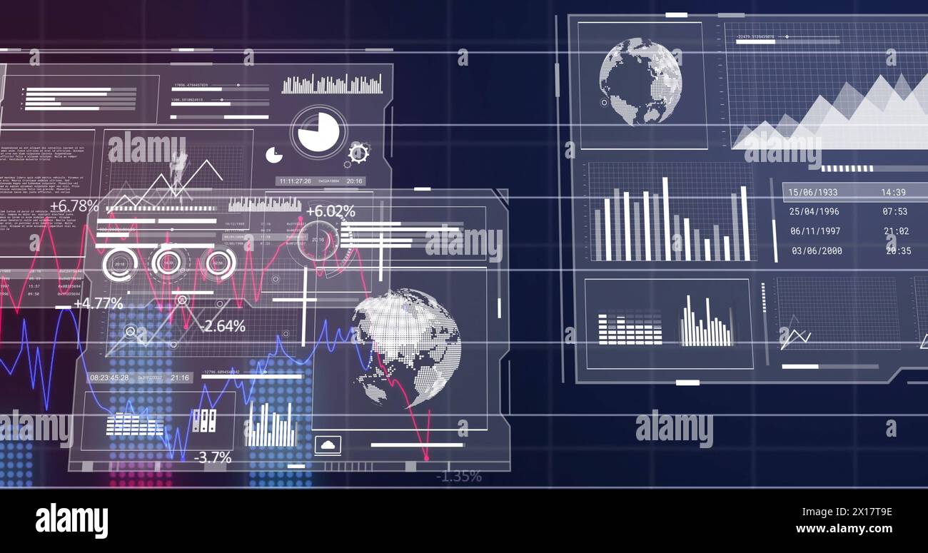 Image of financial data processing on black background Stock Photo