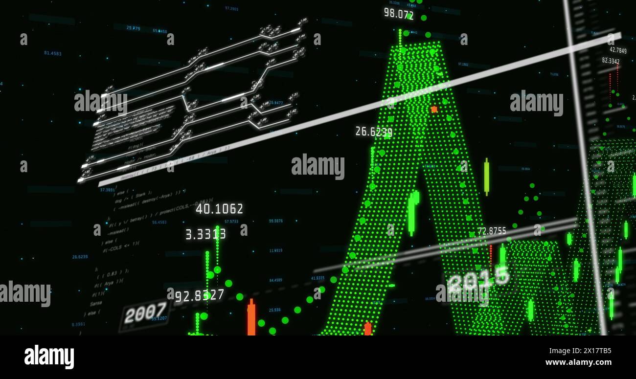 Image of financial data processing on black background Stock Photo
