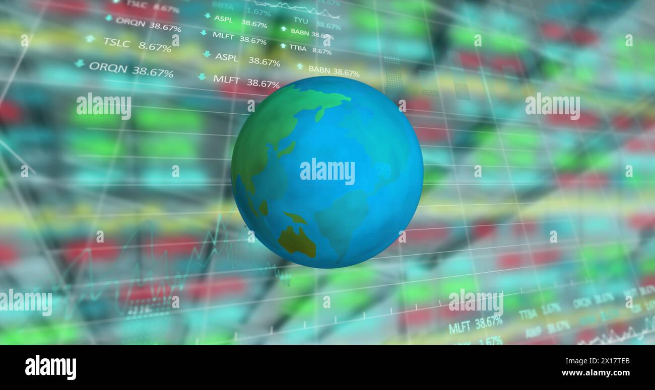 Image of globe and financial data processing Stock Photo