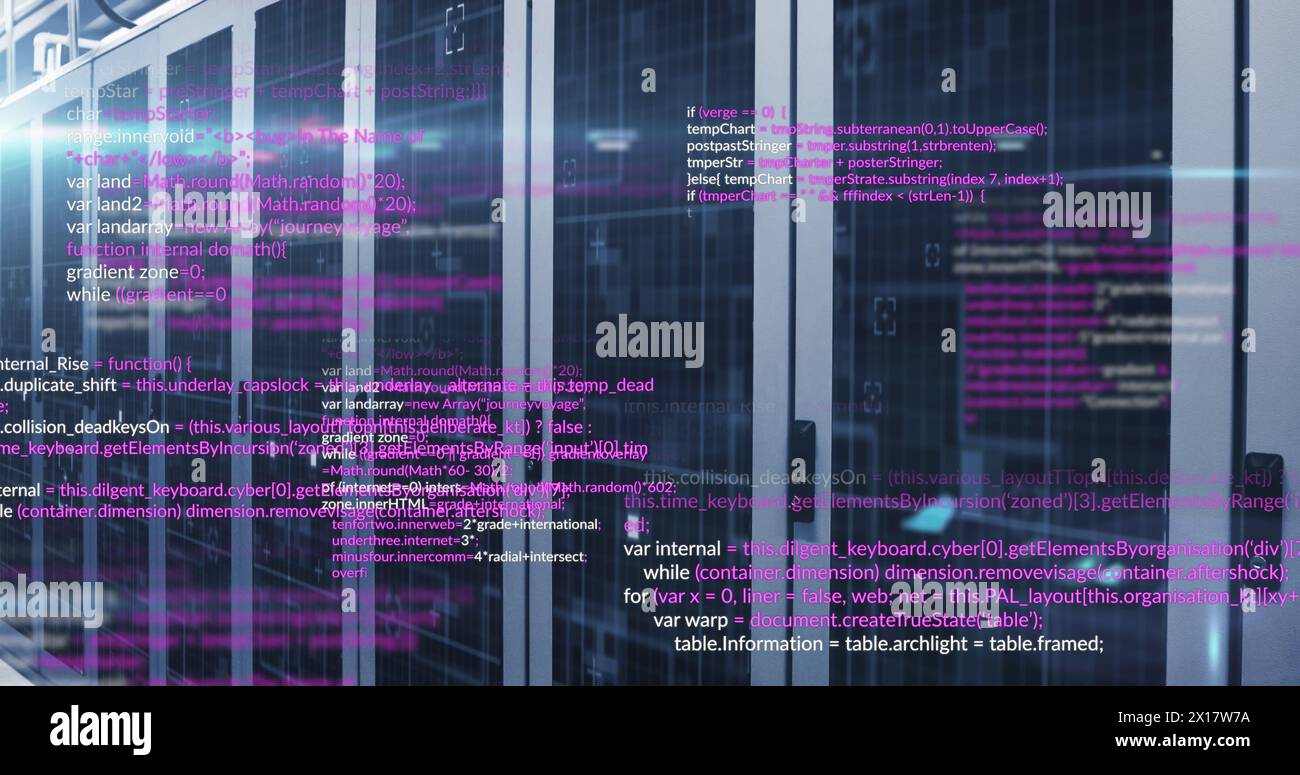Image of data processing and light spots against computer server room ...
