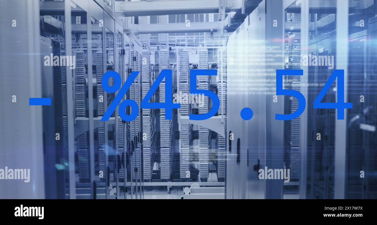 Image of changing numbers, data processing and light spots against ...