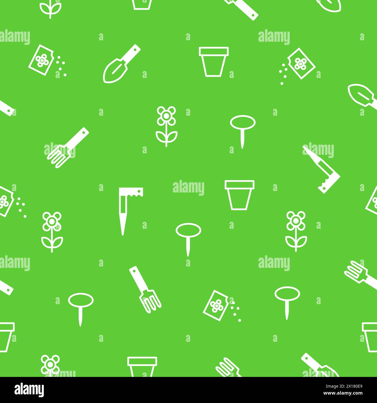 Seamless pattern. Spring gardening tools for planting. Stock Vector