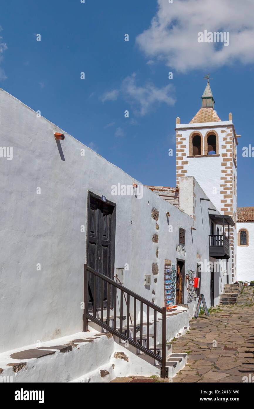 Church tower of the historic church Iglesia de Santa Maria, Betancuria, Fuerteventura, Canary Islands, Spain Stock Photo