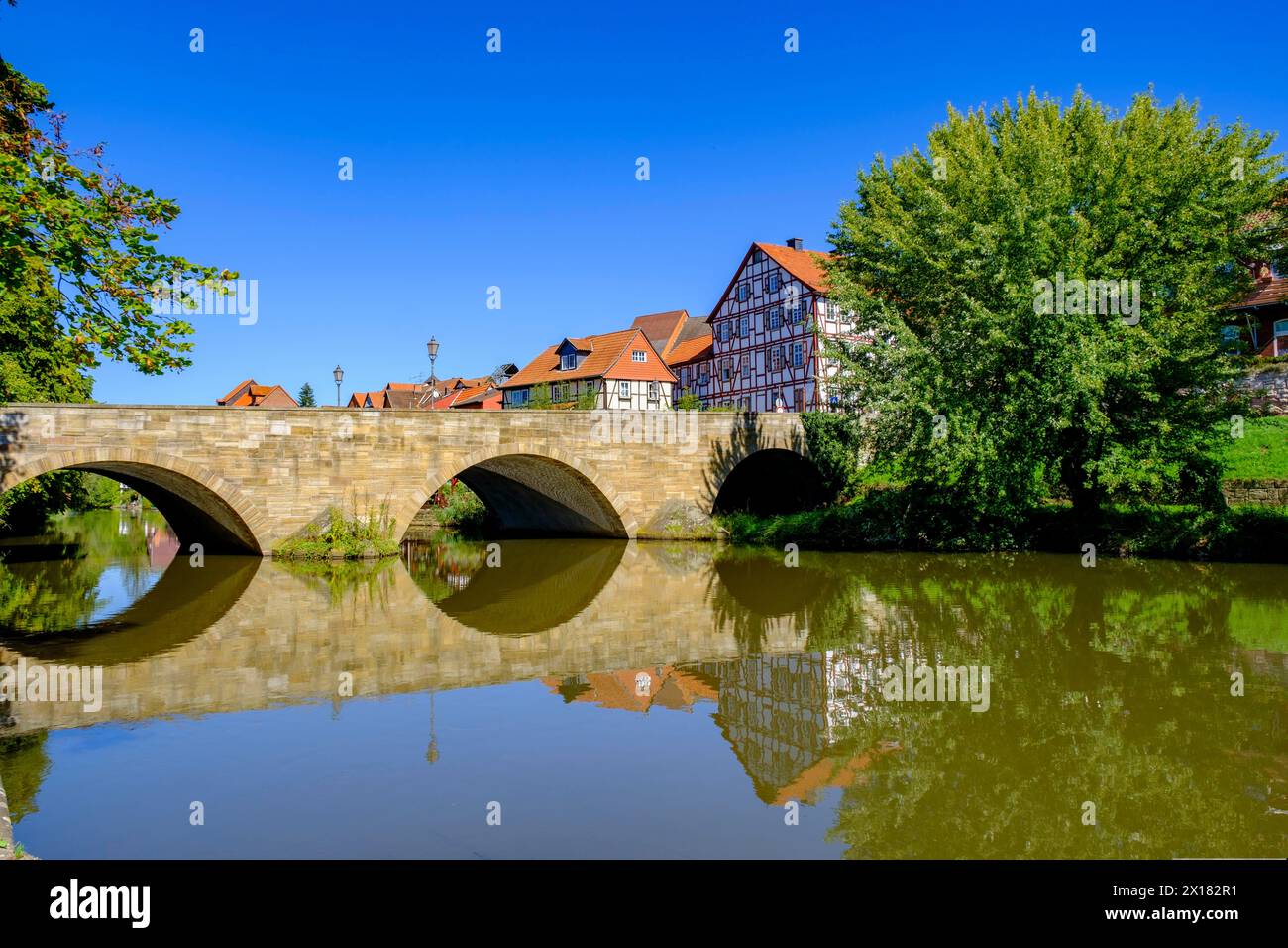 Bridge, on the Werra, Allendorf district, Bad Sooden-Allendorf, Werratal, Werra-Meissner district, Hesse, Germany Stock Photo