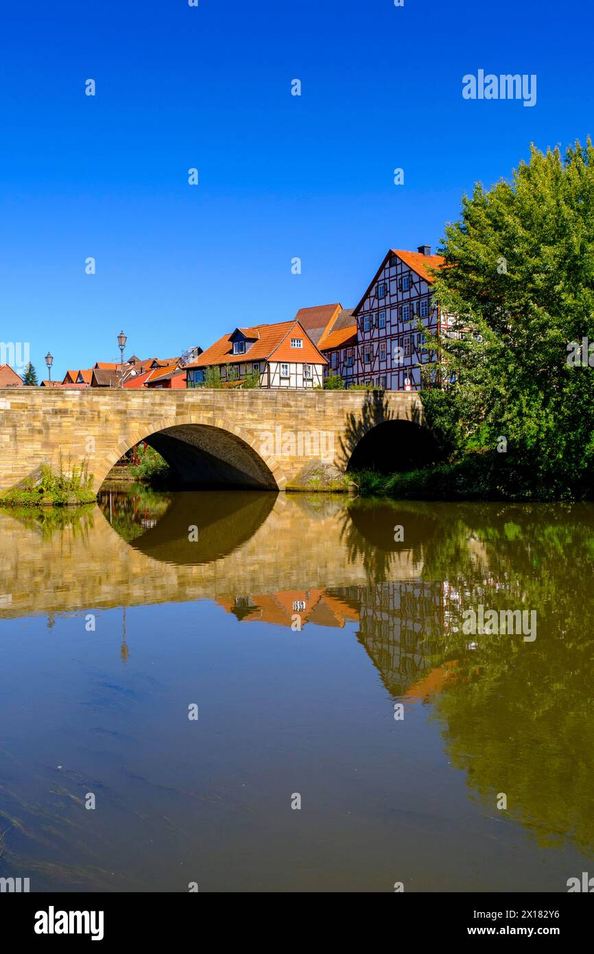 Bridge, on the Werra, Allendorf district, Bad Sooden-Allendorf, Werratal, Werra-Meissner district, Hesse, Germany Stock Photo