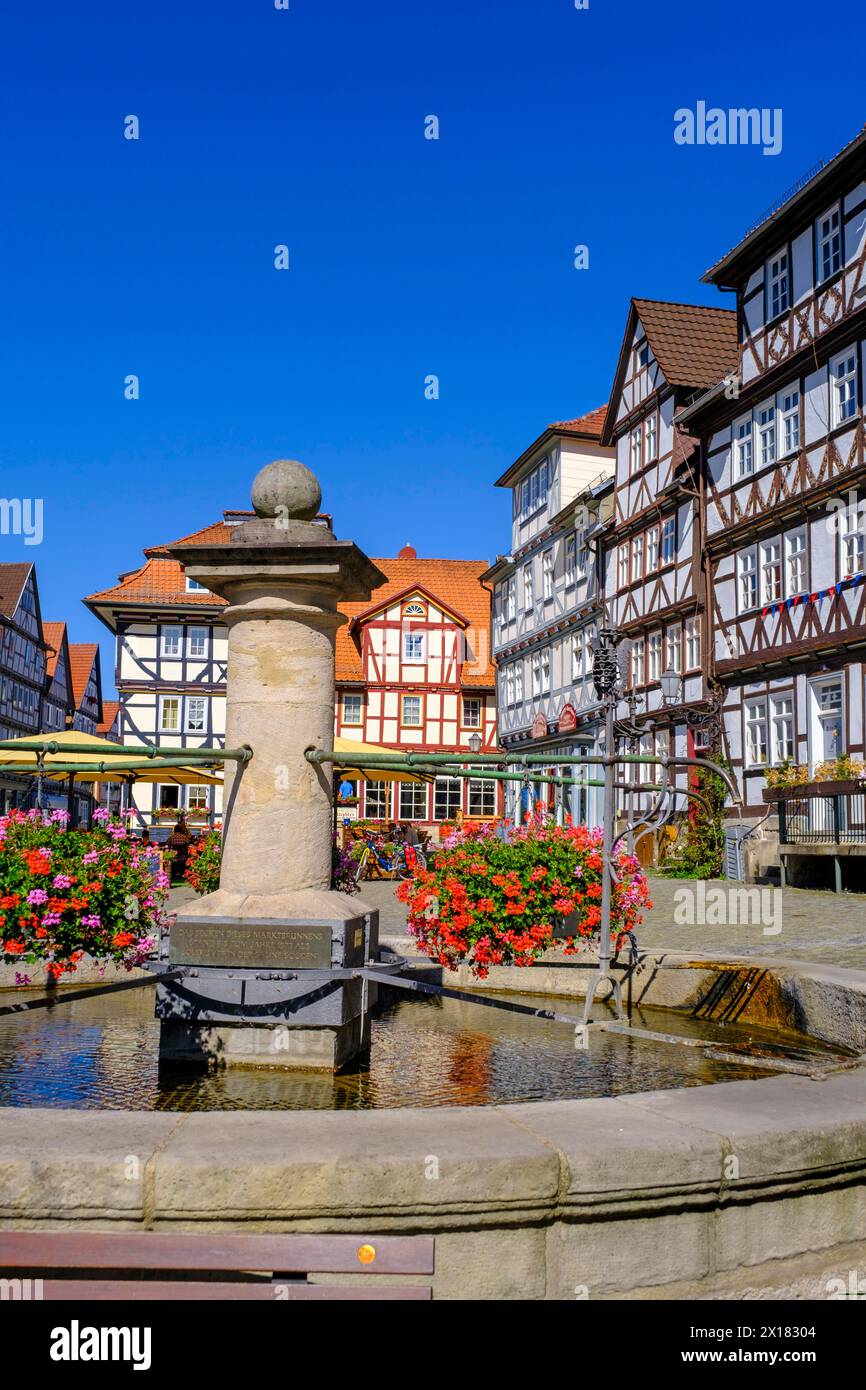 Fountain on the market square, Allendorf district, Bad Sooden-Allendorf, Werratal, Werra-Meissner district, Hesse, Germany Stock Photo