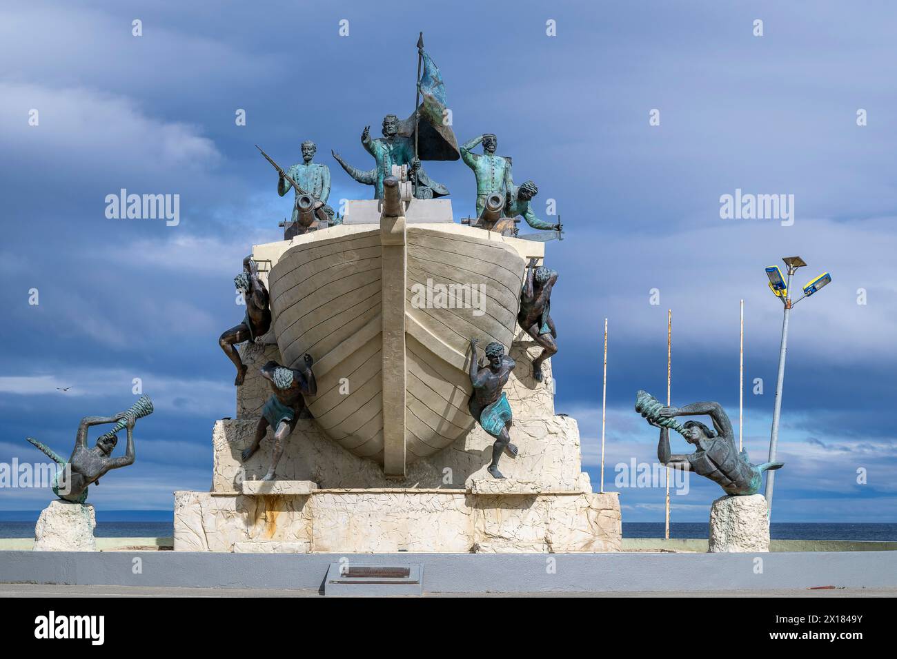 Monumento A Tripulantes Galeta Ancud, monument to the crew members of the schooner Ancud 1843 on the Strait of Magellan, Punta Arenas, city in Stock Photo