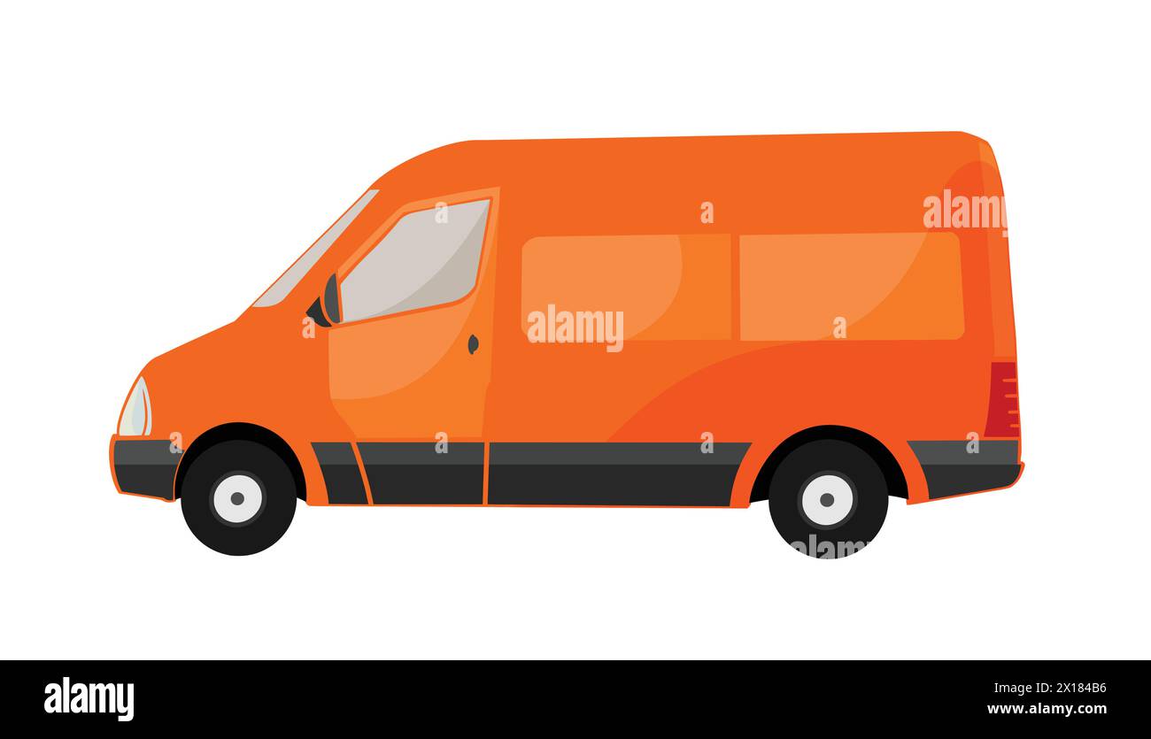 Vector flat icon cartoon orange delivery truck. Delivery van. Stock Vector