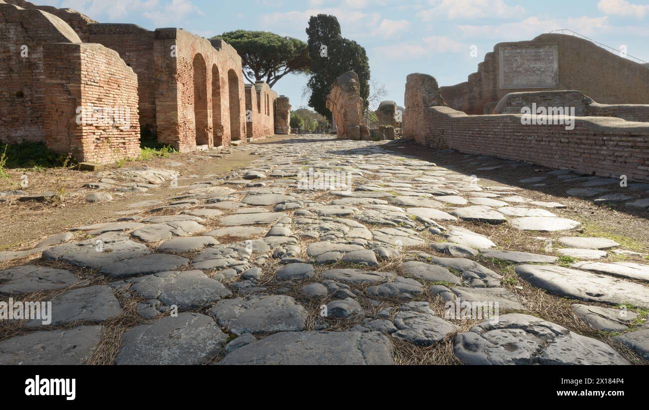 Ancient roman road in Ostia Antica. Rome, Latium, Italy Stock Photo - Alamy