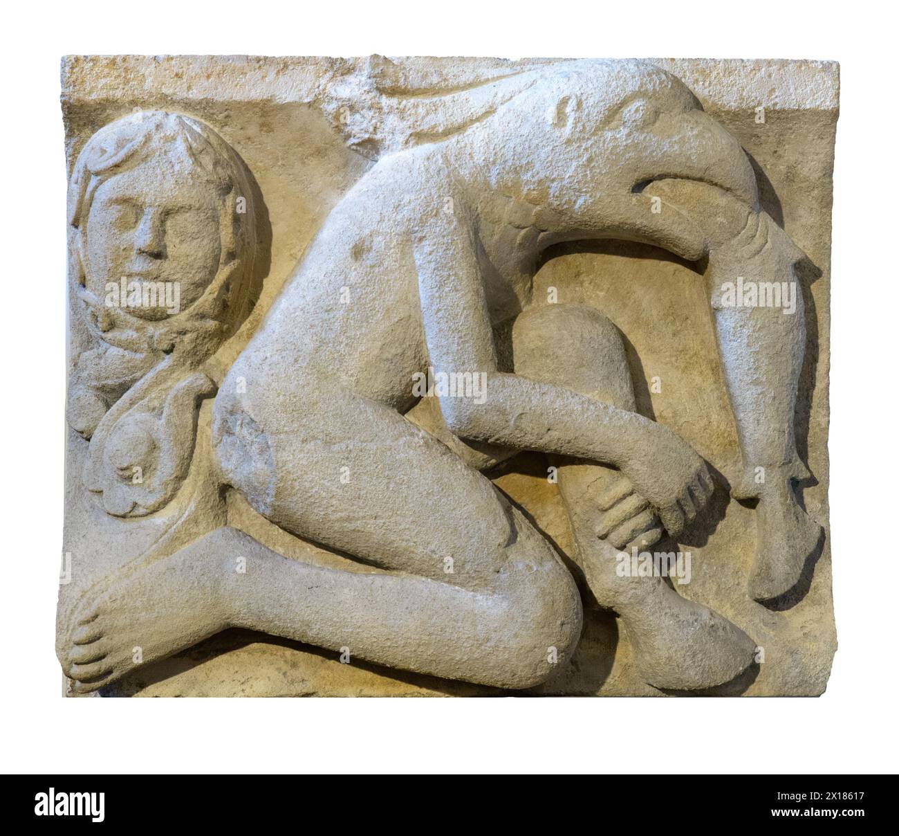 Ichthyophagus. Metope of Modena Cathedral. Modena, Italy Stock Photo